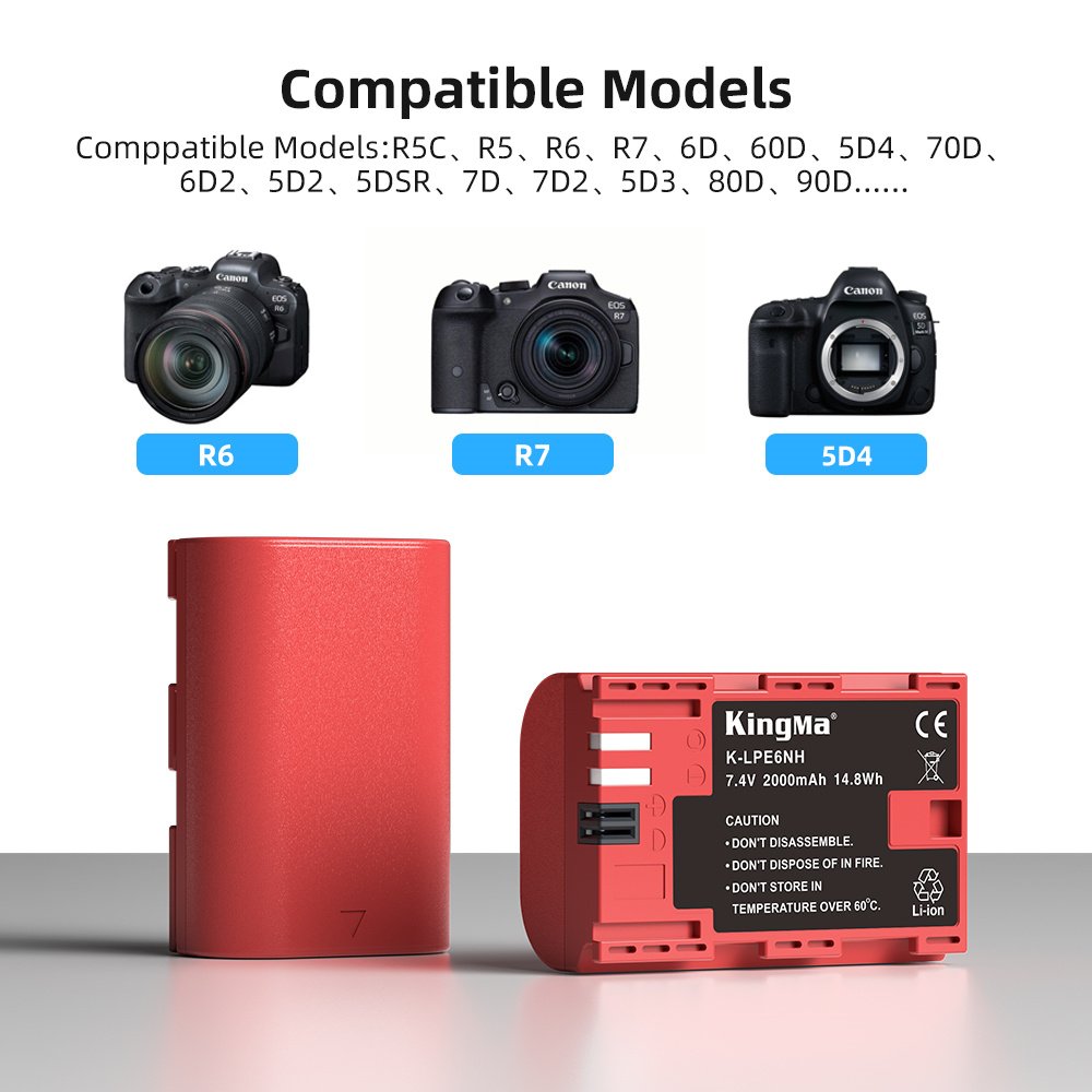 KingMa LP-E6NH Digital Rechargeable Li-ion Battery LPE6NH Battery LP-E6 for Canon 5D Mark II 7D M II EOS 60D 70D