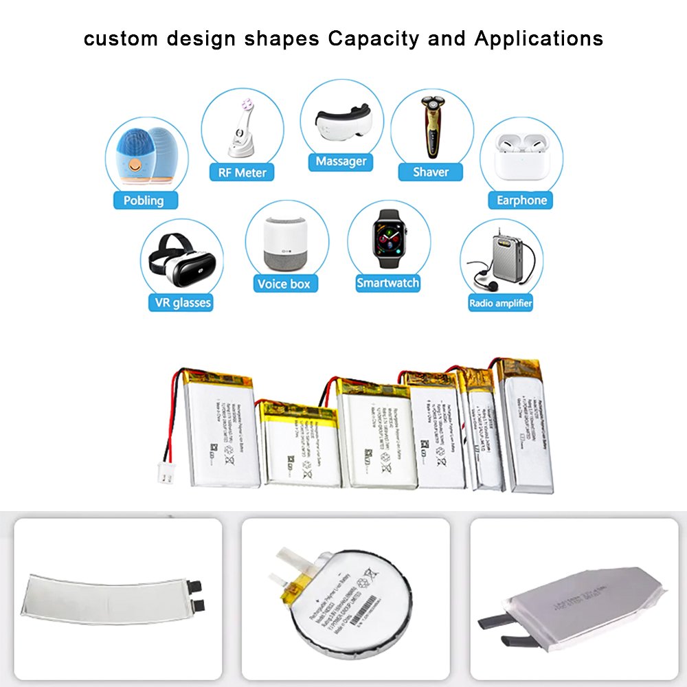 KC/UN38.3 CE certified 1265135 503035 3.7v Lipo Li Ion Battery Cells 600mah 10000mAh For Power supply smart watch Custom battery