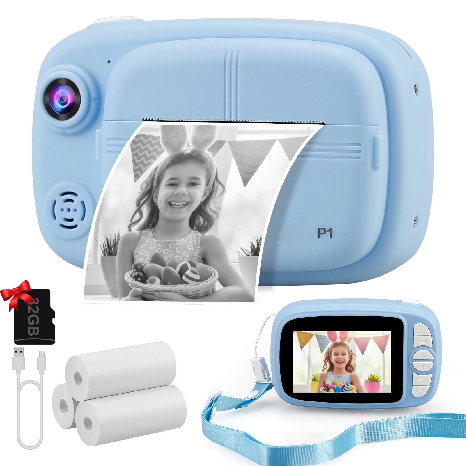 YYTech Toys for Children 3 to 6 Instant Camera for Kids 3.5 Inch Instant Photo Cameras with Thermal Printer Paper and 32GB Card