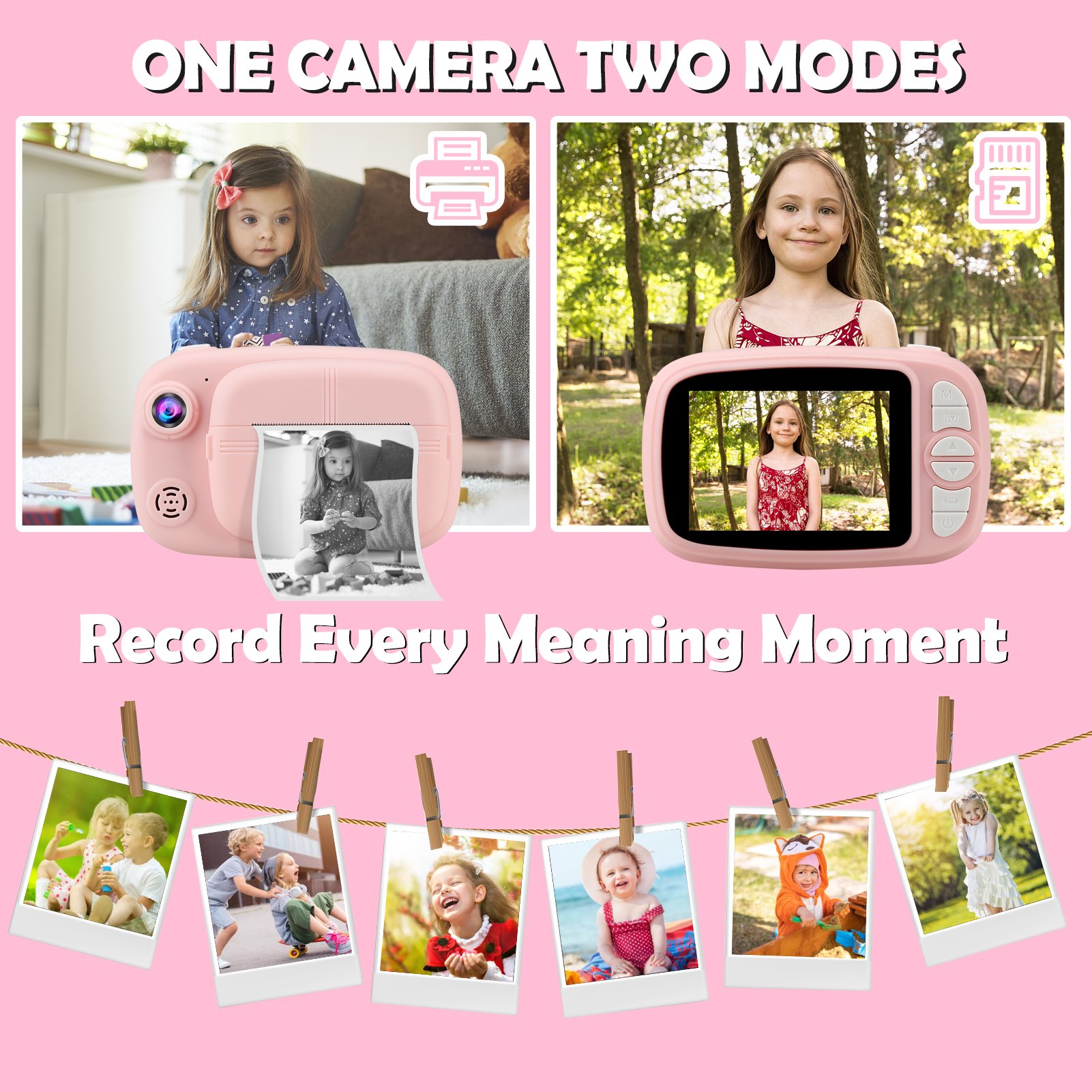 YYTech Toys for Children 3 to 6 Instant Camera for Kids 3.5 Inch Instant Photo Cameras with Thermal Printer Paper and 32GB Card
