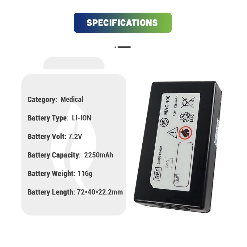 Li-ion 7.2V 2250mAh Lithium ion Battery For Mac 400 MAC C3 MAC600 2047357-001 2030912-001 ECG Replacement Battery