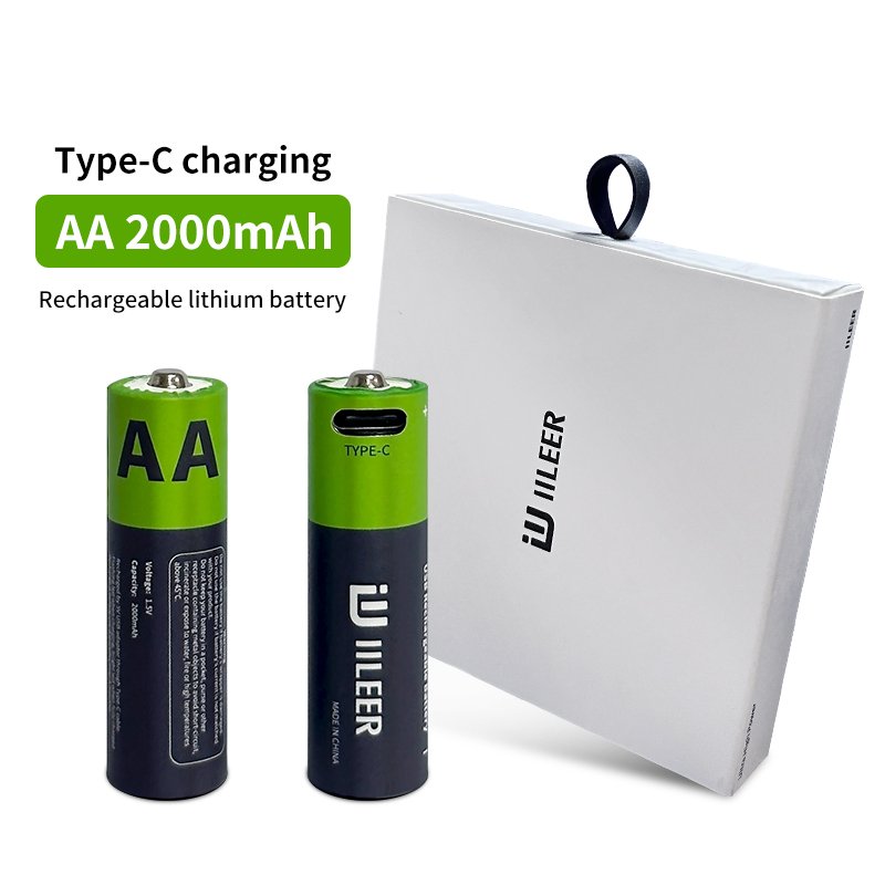 OEM Packaging AA AAA 9V 18650 CR123A CR2 14500 14250 10440 D C 7770mWh 1200 Cycles Rechargeable Lithium Battery With Type C Port