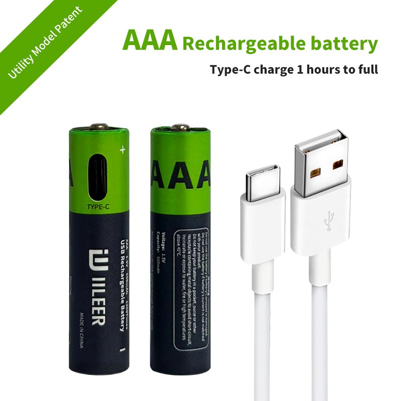 OEM Packaging AA AAA 9V 18650 CR123A CR2 14500 14250 10440 D C 7770mWh 1200 Cycles Rechargeable Lithium Battery With Type C Port
