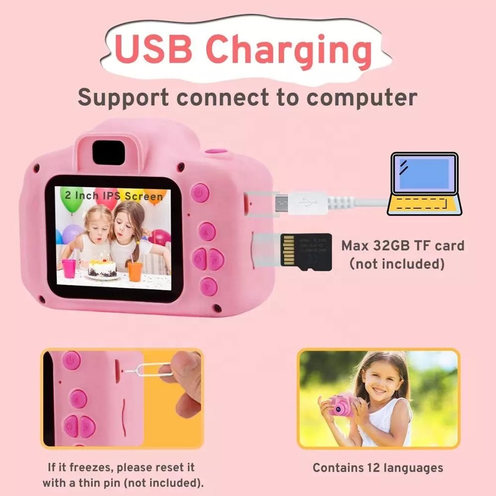 D2000 1080p Kids Mini Camera 2" Full-featured Kids Digital Camera for Children 12 Million High-definition Digital Video Camera