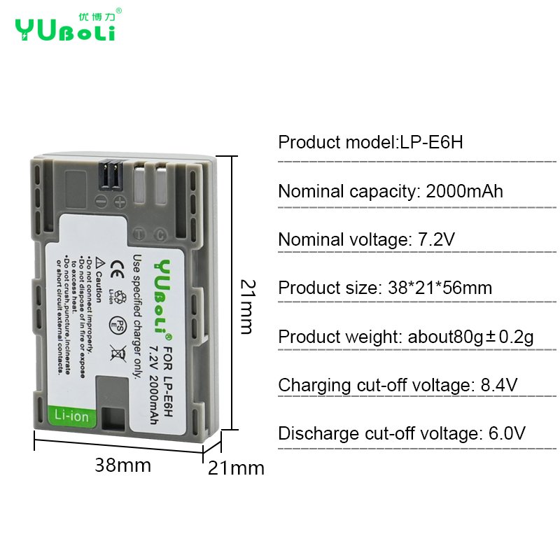 2000mAh Type-C Charging LP-E6 Lithium-ion Battery For Canon Camera EOS 5D 6D 7D 60D 70D 80D 90D