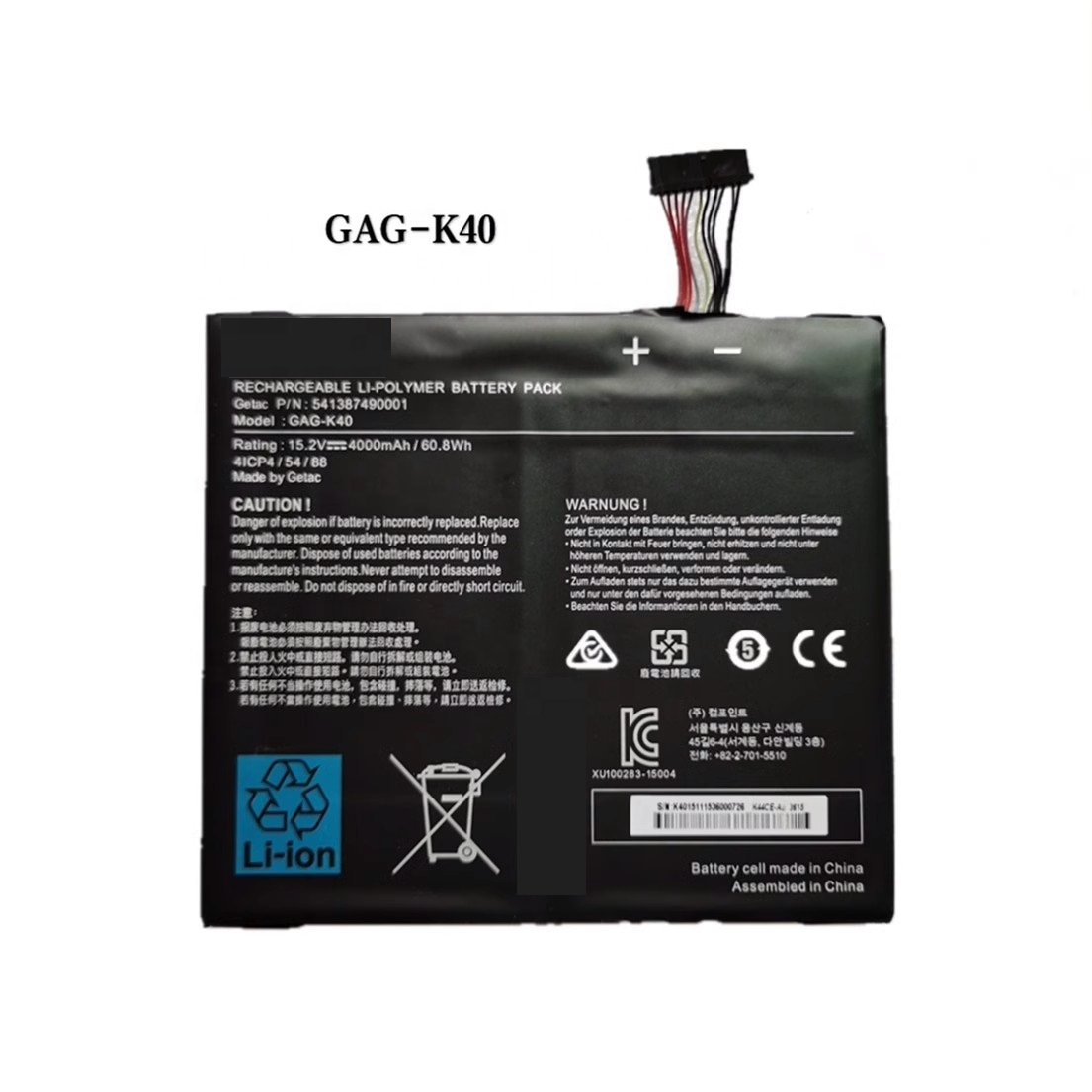 New Genuine GAG-K40 Laptop Battery for Gigabyte G-Style 27S00-GK400-G20S 541387490001 4ICP4/54/88 15.2V 60.8Wh