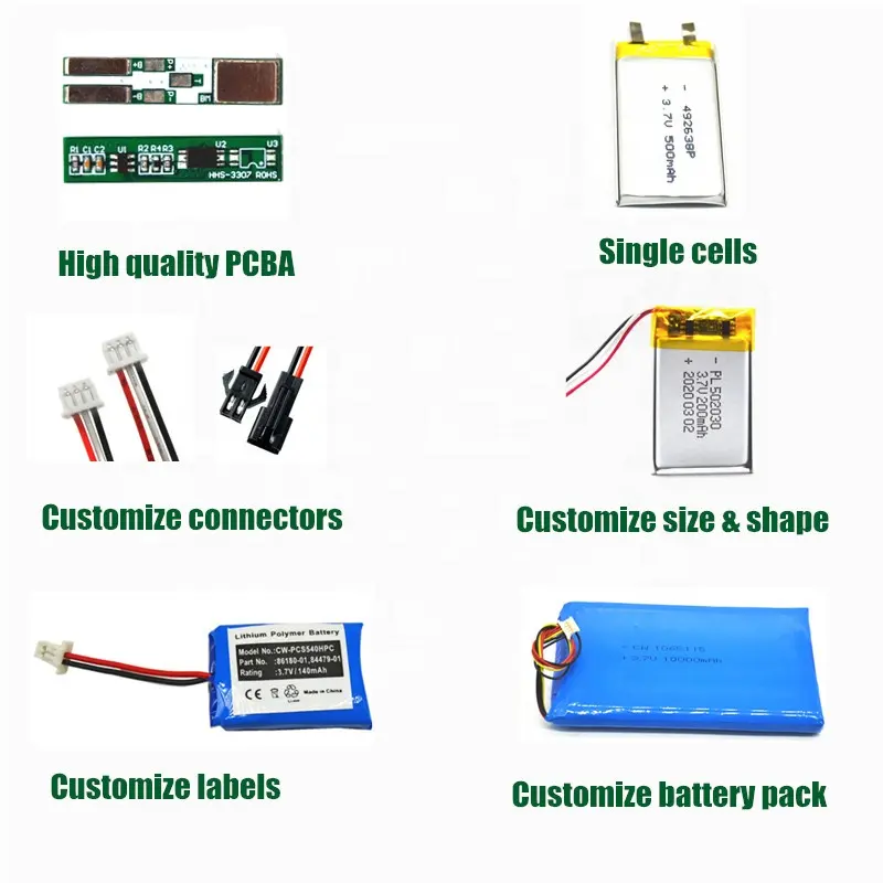 OEM ODM polymer lithium Batteries Li ion 300mah 600mah 500mah 750mah 2000mah 2200mah 3.7v Rechargeable Lithium Polymer Battery