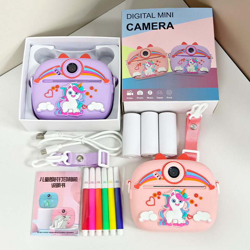 2024 Latest Children's Printing Camera 2.4-inch Eye Protection Large Screen Cartoon Shaped Protective Cover 1000mAh Battery