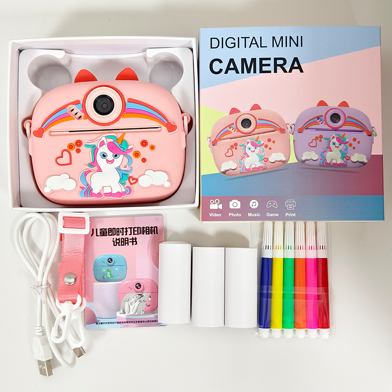 2024 Latest Children's Printing Camera 2.4-inch Eye Protection Large Screen Cartoon Shaped Protective Cover 1000mAh Battery