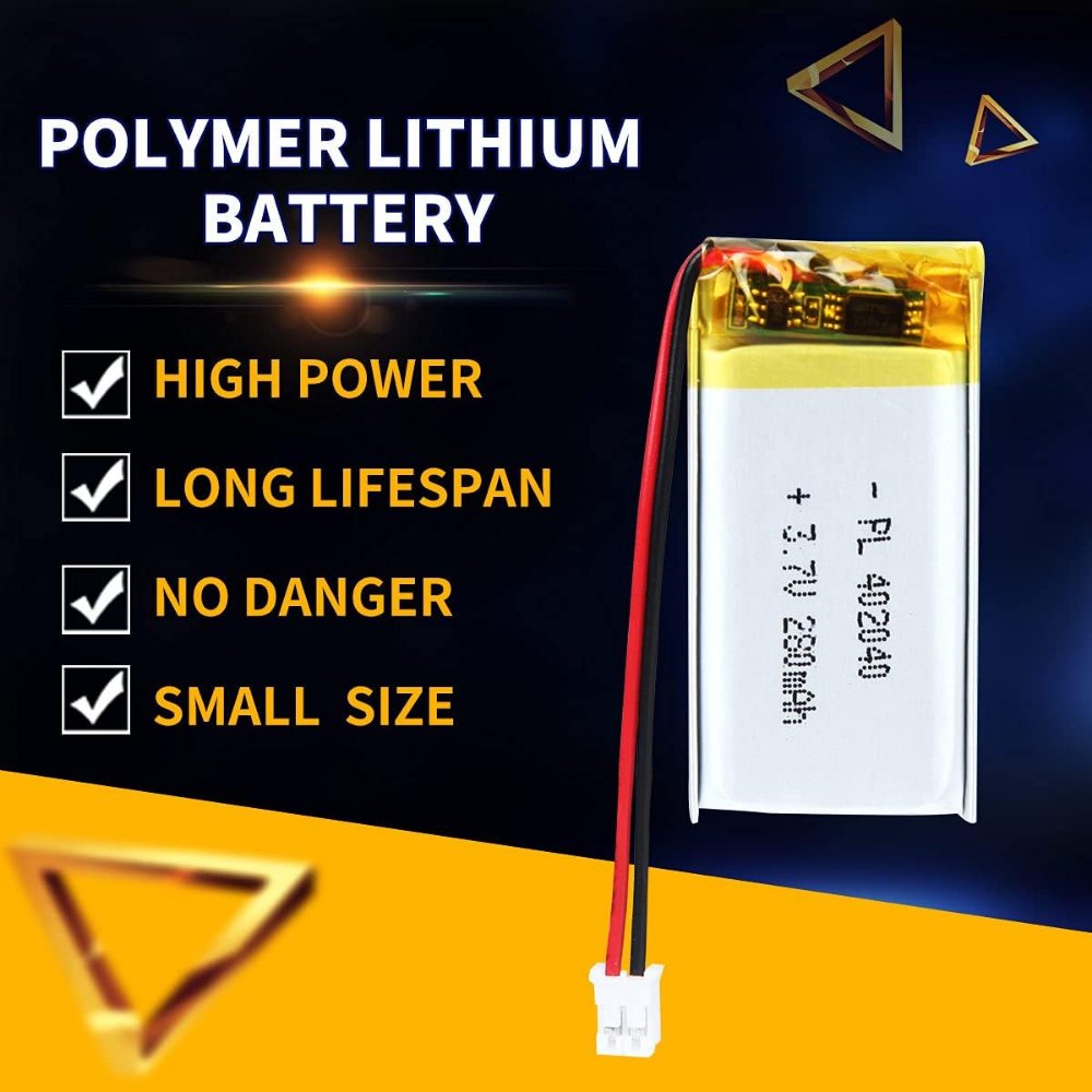3.7V 402040 280mAh Lipo Battery Rechargeable Lithium Polymer ion Battery with PH2.0mm JST Connector 402040 small lipo battery