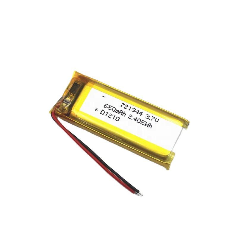 Kc Certification High Quality 721944 Rechargeable 3.7V 650Mah Lithium Polymer Battery For Home Digital Products