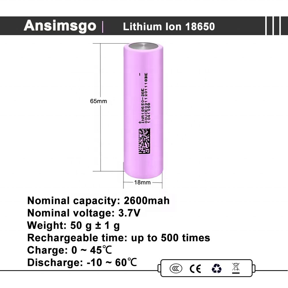 Ansimsgo For DIY 12V 24V 36V 48V E-bike Scooter Battery Pack Accept OEM/ODM Lithium 3.7V 2600mah 18650 Rechargeable Battery