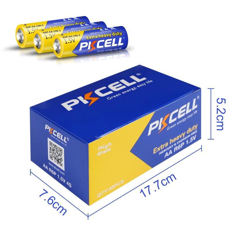 pkcell dry battery r6p 1.5v non rechargeable carbon zinc aa batteries