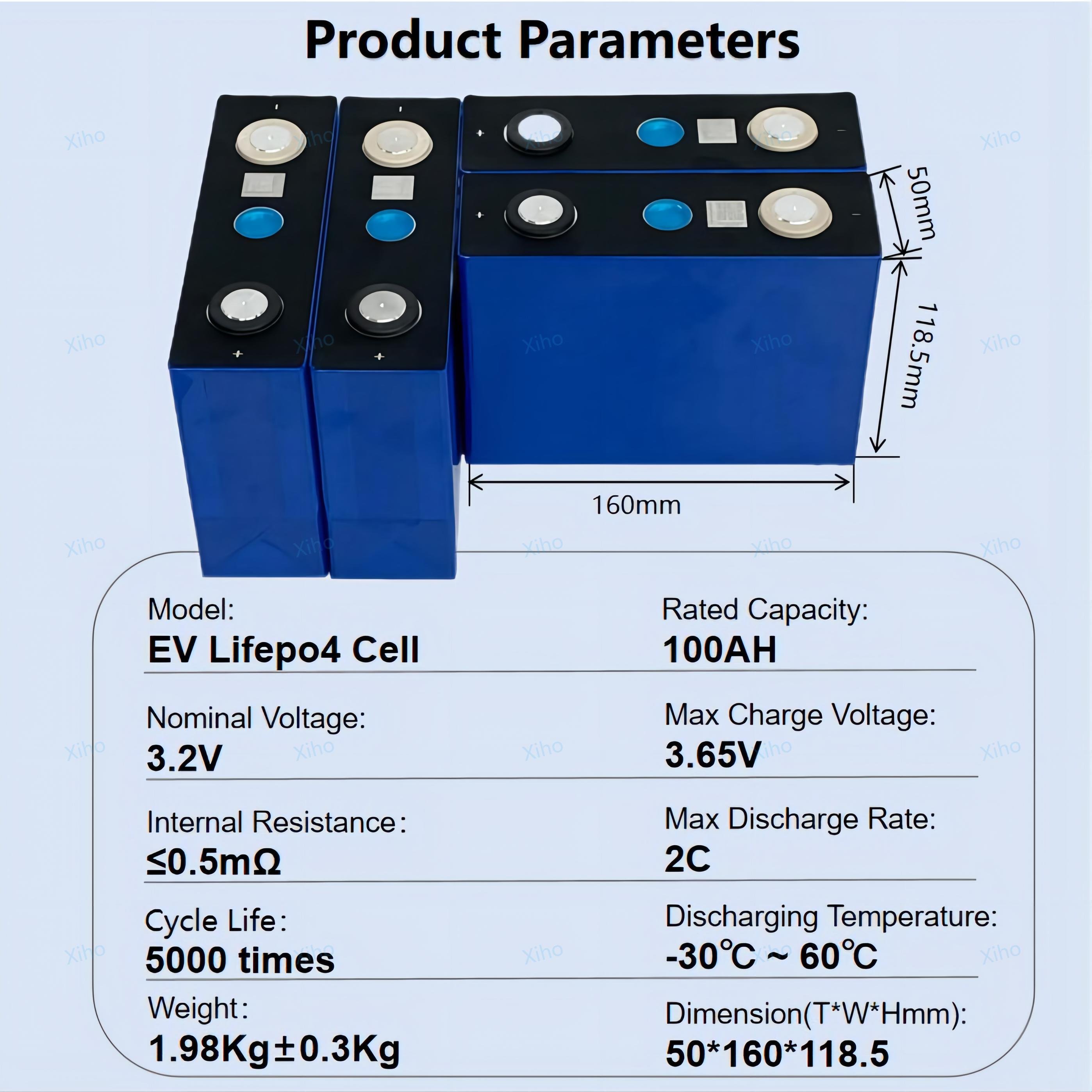 Xiho Ev LF100 100Ah Lifepo4 Battery 12.8V Lithium Prismatic Cells 3.2V 100Ah For 48V 100ah Lipo Battery Pack