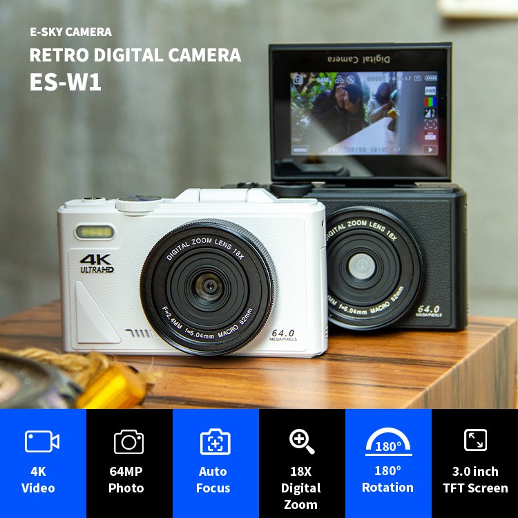 New 3.0 inch 180 Degree Flip Screen 18X Digital Zoom 4K 64MP WIFI Digital Camera for Photography, Vlogging, Live Streaming