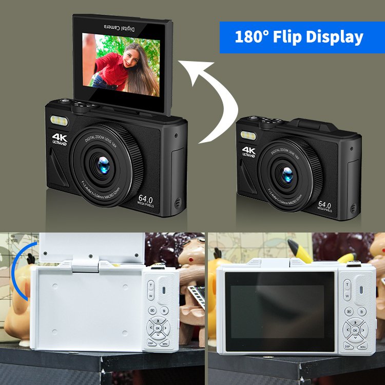 New 3.0 inch 180 Degree Flip Screen 18X Digital Zoom 4K 64MP WIFI Digital Camera for Photography, Vlogging, Live Streaming