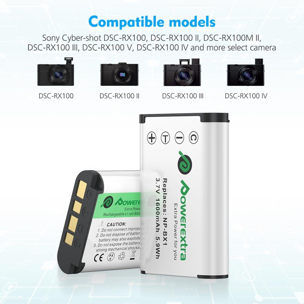 Powerextra Replacement Battery Np-Bx1 Npbx1 1600mAh 3.7V Digital Camera Lithium Ion Battery Rechargeable Set