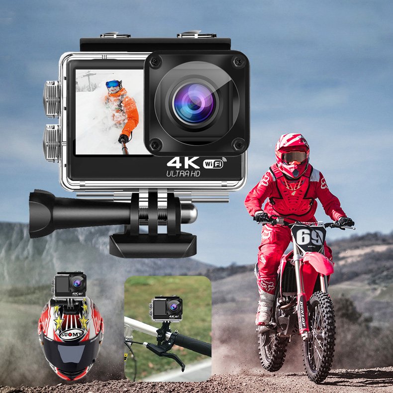 Professional Waterproof Wi fi Bicycle Motorcycle Video Vlog Action Sport Cameras 4K HD Dual Screen With Camera For Sports
