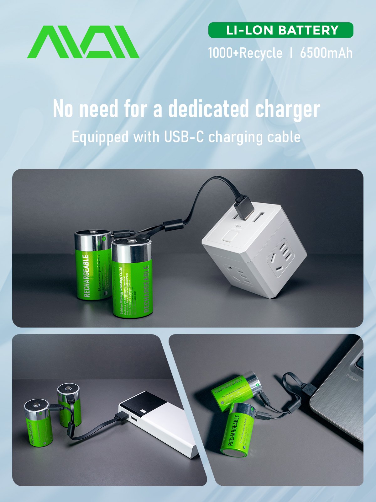 Hot Sales Usb Rechargeable D Battery 1.5v Type-c Port Charging Usb Batteries Pack 11100 mWh