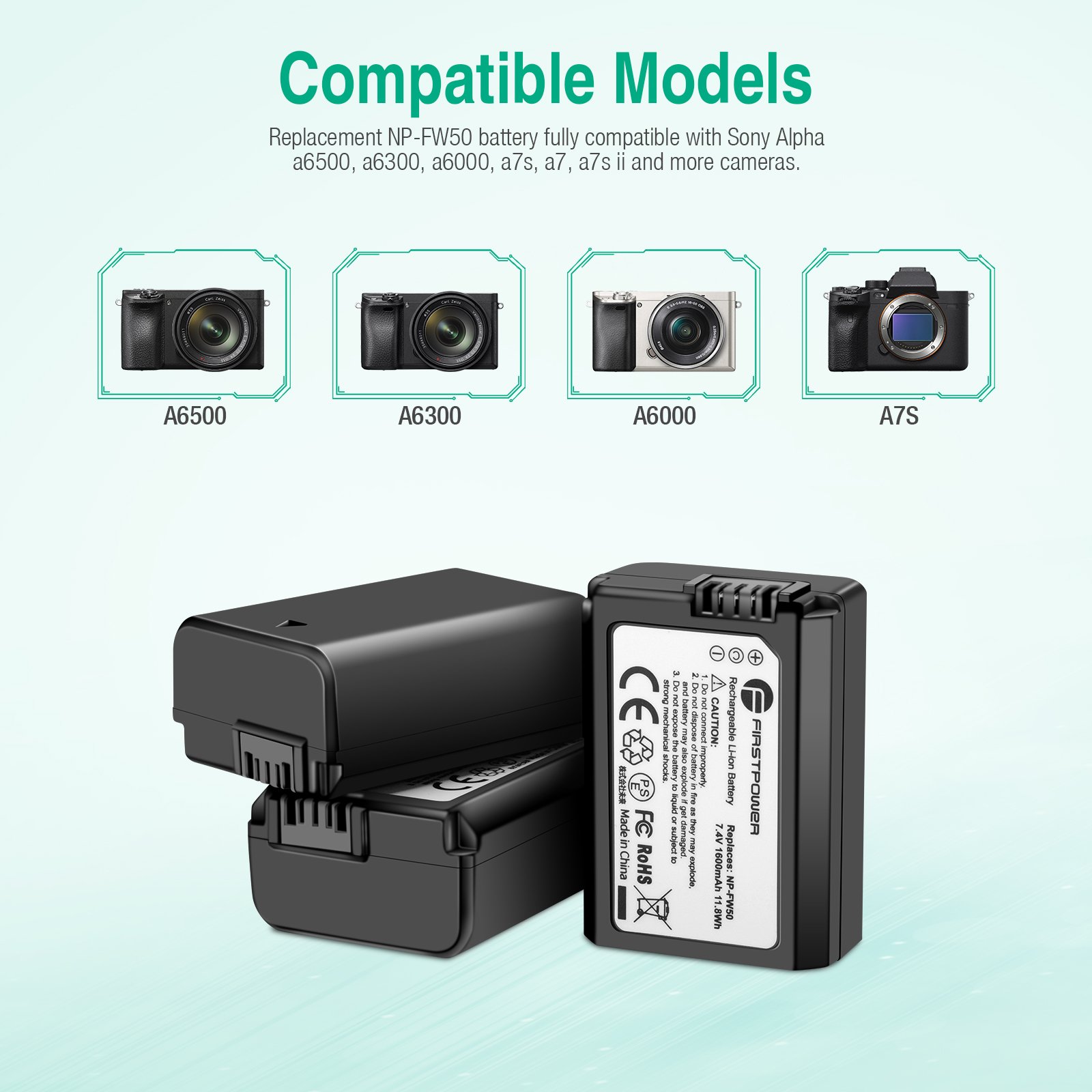 NP-FW50 Battery 3-Pack Triple Slot Charger Battery For So ny A6000 A6300 A6400 A6500 A7 A7II A7RII