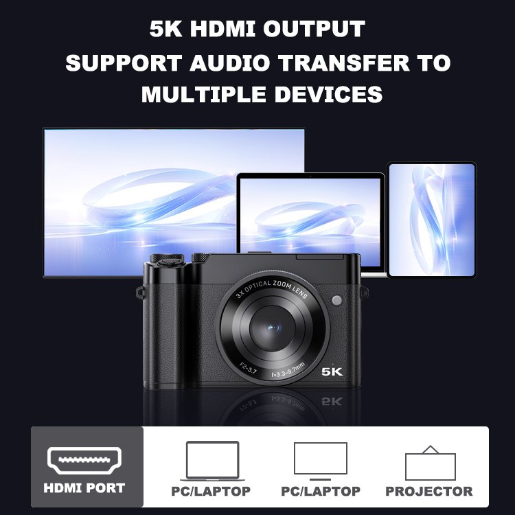 3X Optical 5K 64MP 2.8" mini professional retro compact video point and shoot video vlog camera 4k digital cameras