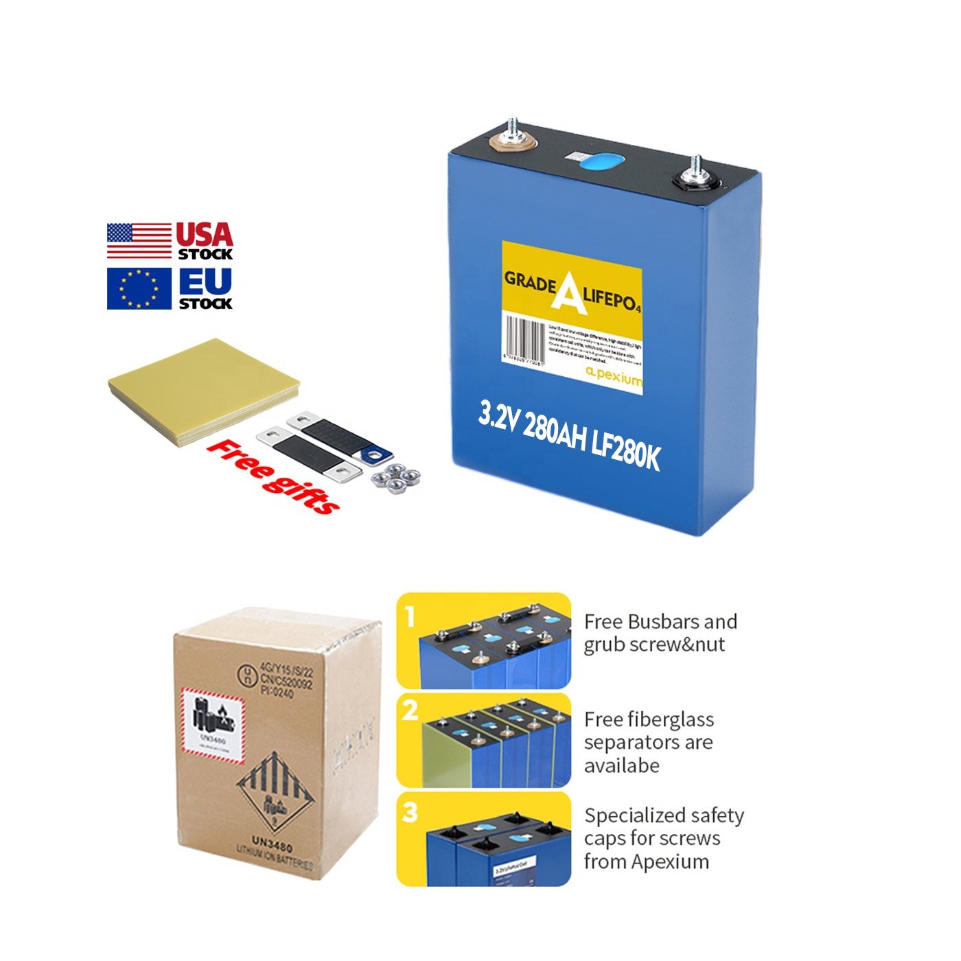 Ev A Grade LF280K lifepo4 Battery Cells 280Ah 8000 Cycle life 3.2V rechargeable lithium ion battery lithium phosphate battery