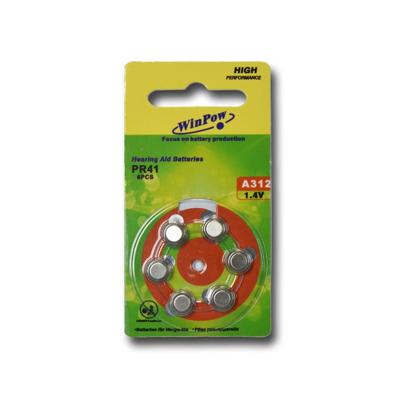 huizhou electronics A312/PR41 1.4v hearing aid battery 160mAh zinc air coin mercury free