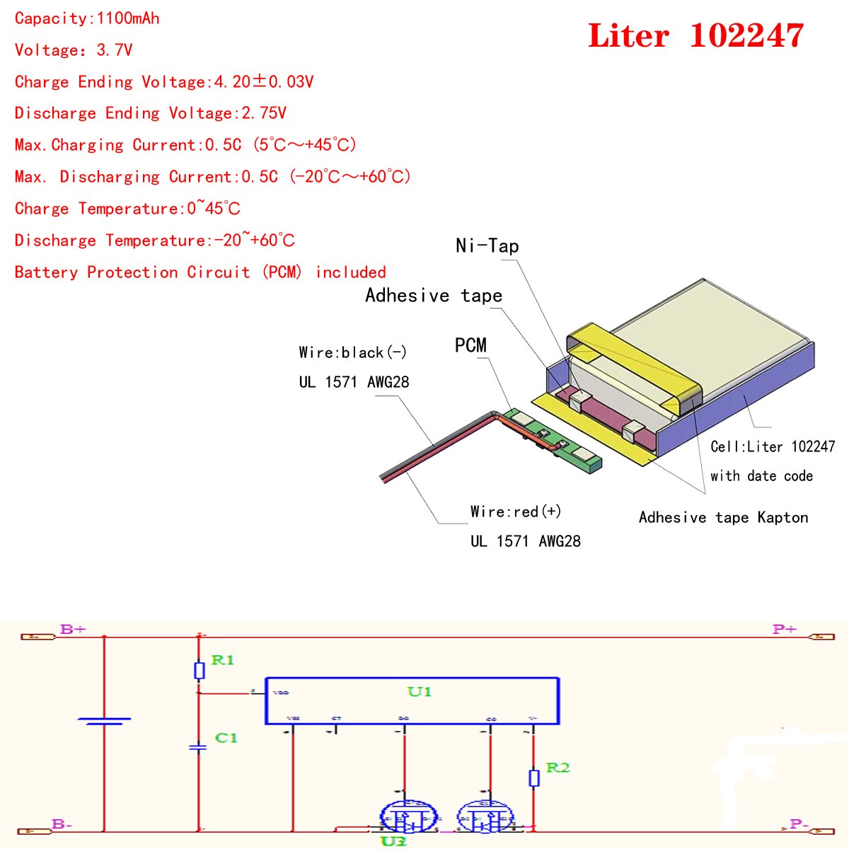 High Density Lithium ion 3.7V 1100mAh 102247 Rechargeable polymer lithium battery for Digital Devices