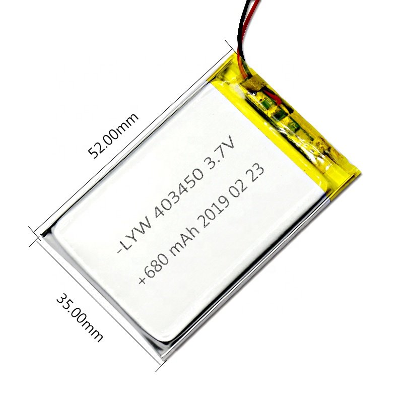 Customized professional high quality li ion polymer battery size in403450 3.7v 650 680 700mah lipo battery for electronic device