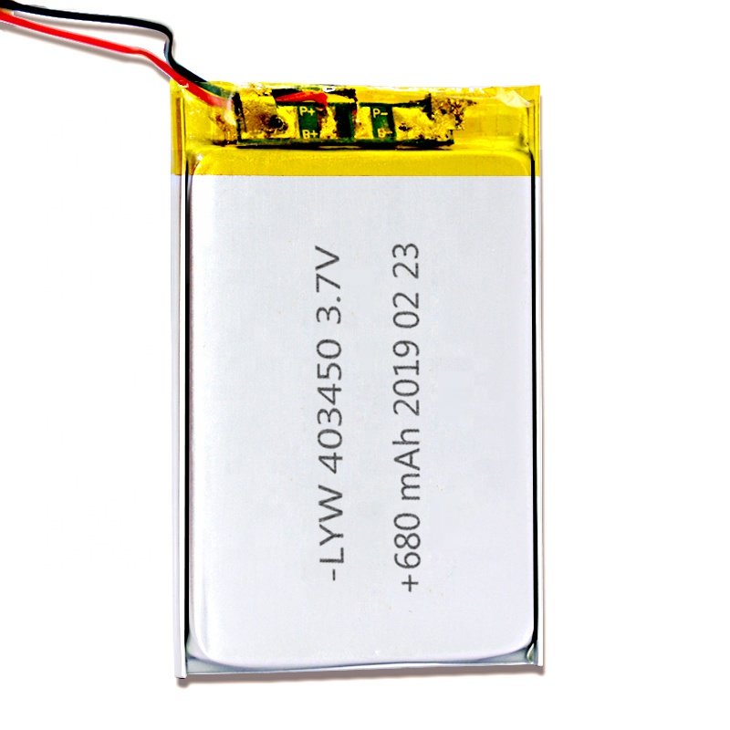 Customized professional high quality li ion polymer battery size in403450 3.7v 650 680 700mah lipo battery for electronic device