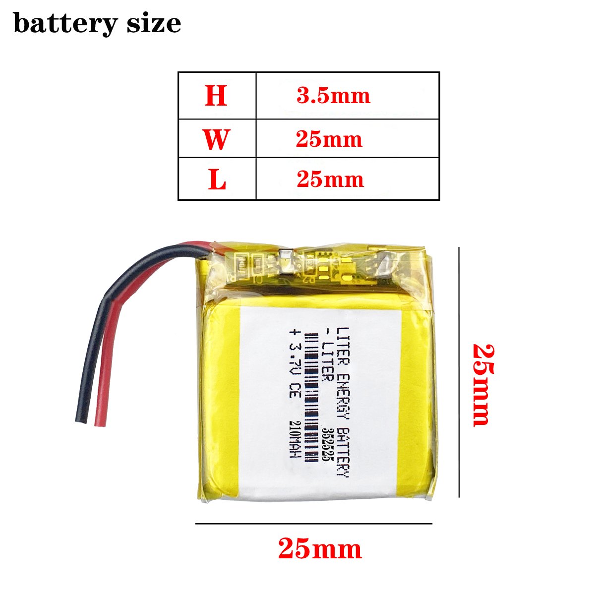 Li ion 3.7v 210mAh 352525 rechargeable li-polymer battery pack with PCB for digital products