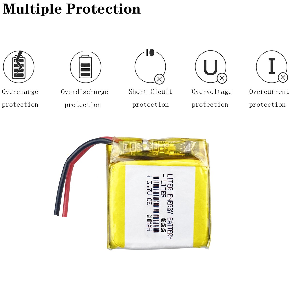 Li ion 3.7v 210mAh 352525 rechargeable li-polymer battery pack with PCB for digital products