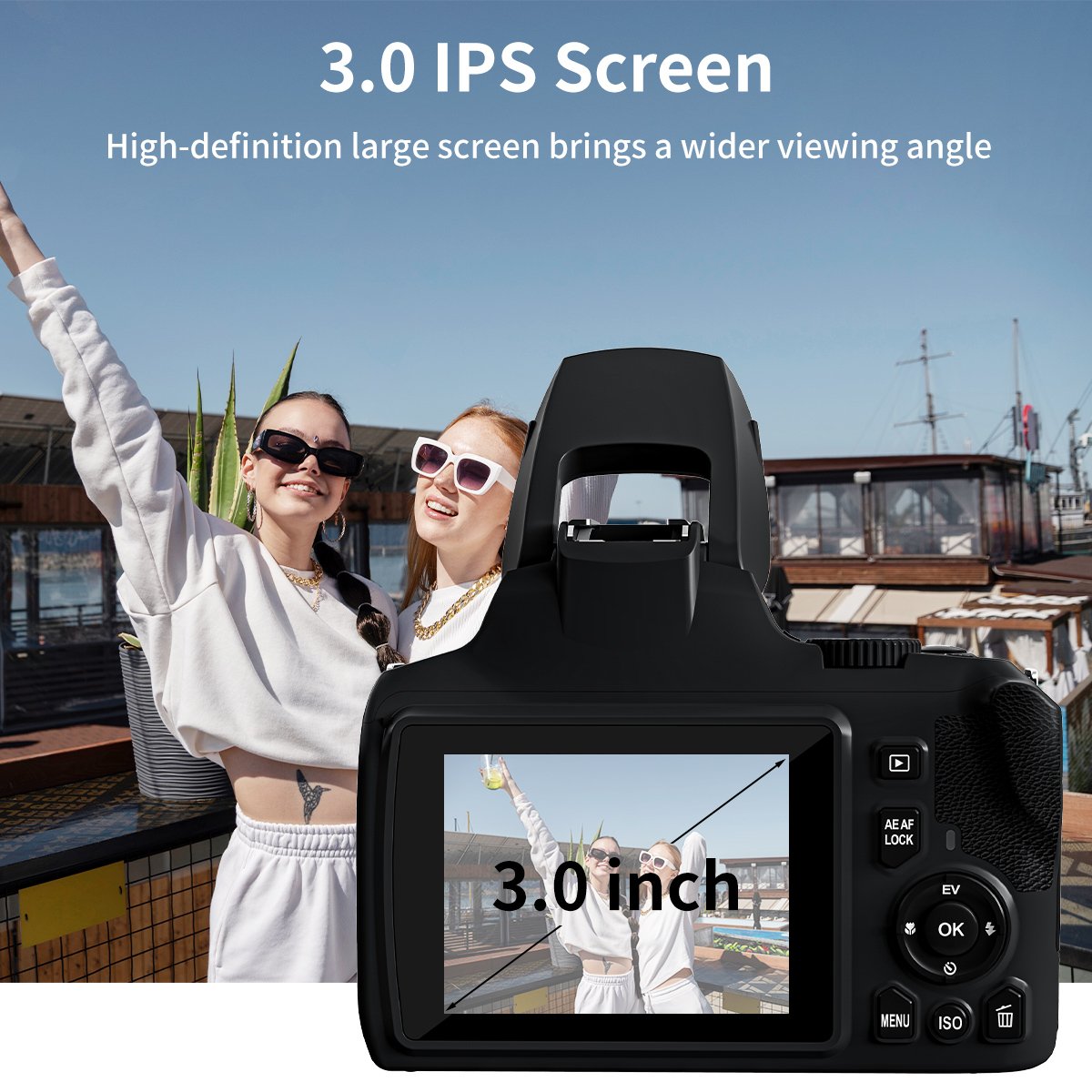 Newest 4K 64MP HD 10X Optical Zoom Digital Camera 3.0 Inch IPS Screen DSLR Camera with Wifi&EIS&Flash Function Vlogging Camera
