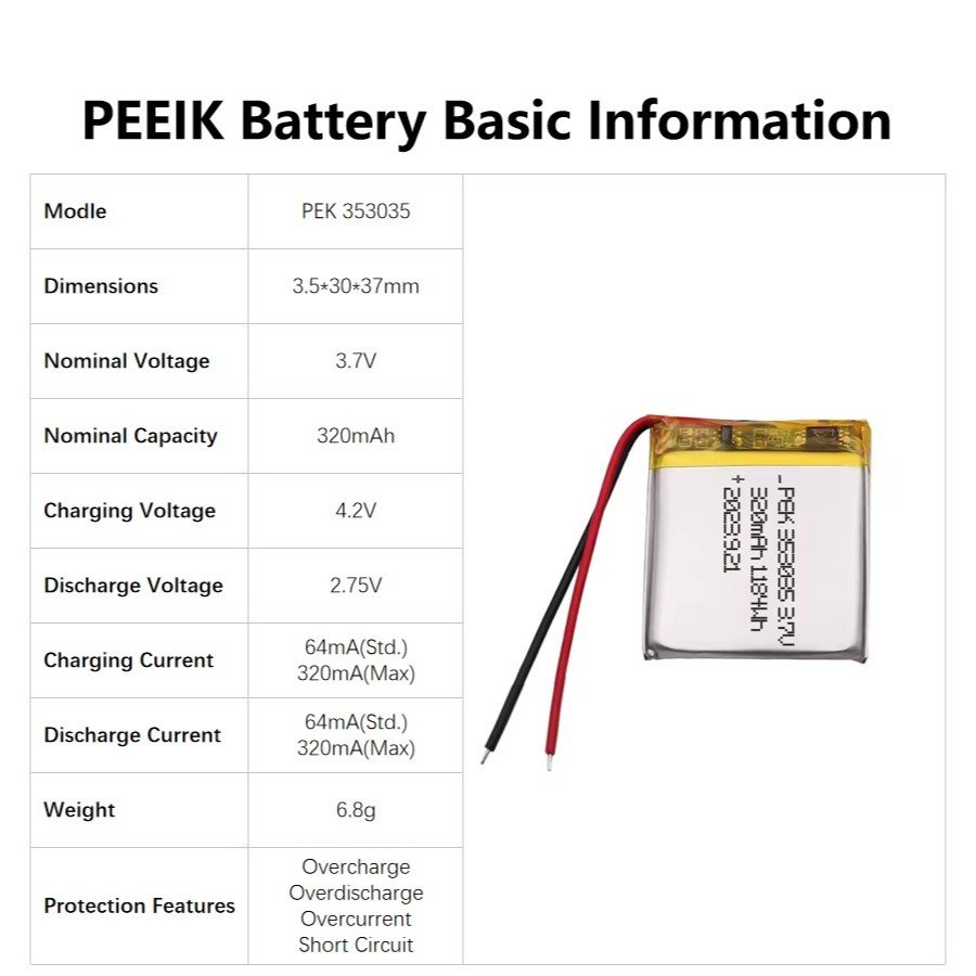 PEEIK 353035 320mAh 3.7V Digital Thermometer Smart Planter Eco-friendly Battery Lithium Battery Wholesale