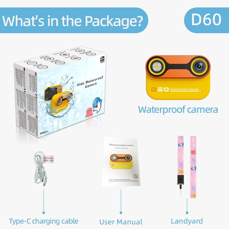HD Children Swimming Camera 1080p High Resolution 10ft Waterproof Cam with SOS Flashlight 10x Zoom