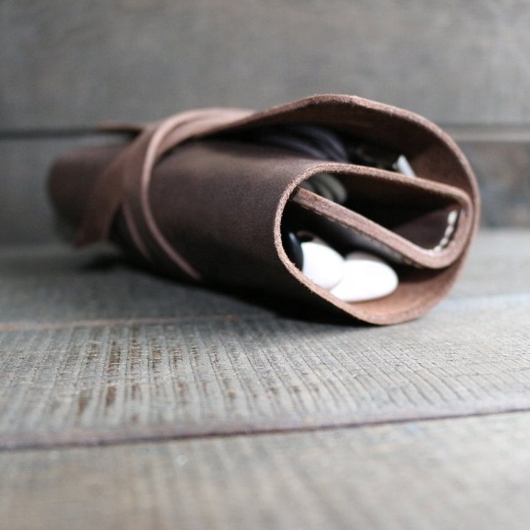 Genuine Handmade Leather Bag Cable Roll Holder Earphone Case, Travel Case Leather Cable Earphone Storage Bag OEM & FBA Product