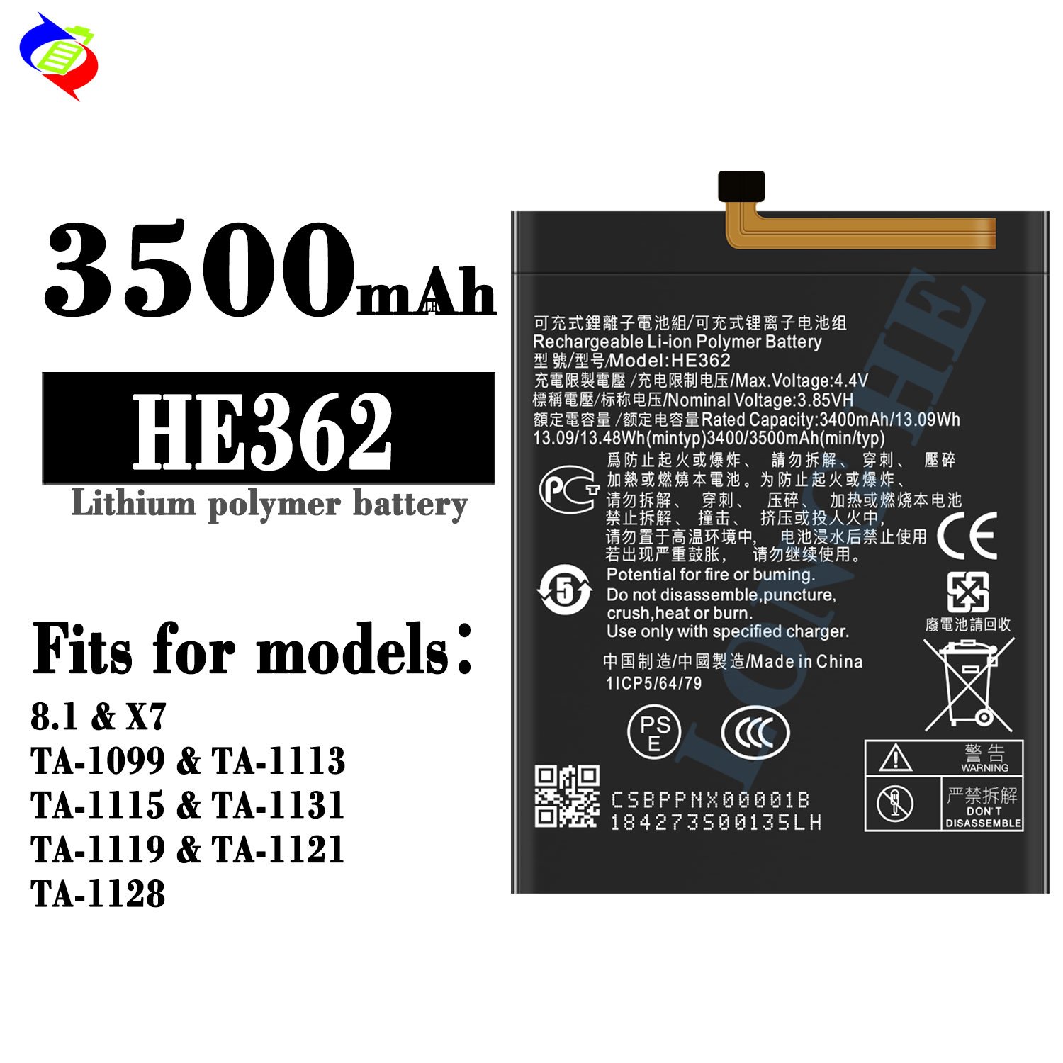 High Capacity replacement mobile phone lithium ion battery HE362 for Nokia 8.1 X7 3.85V 3500mAh Digital battery