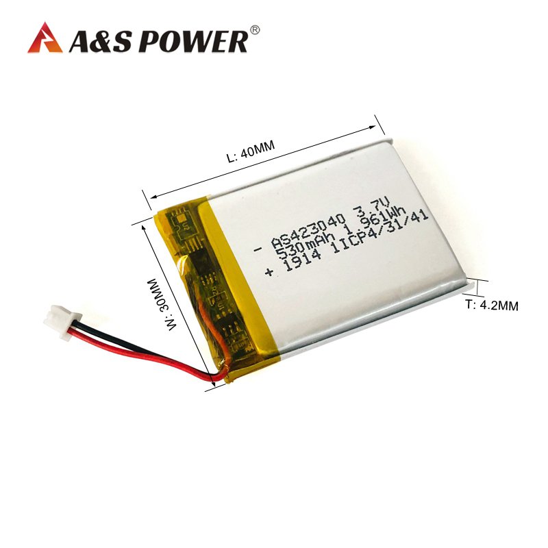 Manufacture 423040 3.7v 530mah rechargeable 500mAh lithium polymer battery li-ion batteries with UL2054 Certified