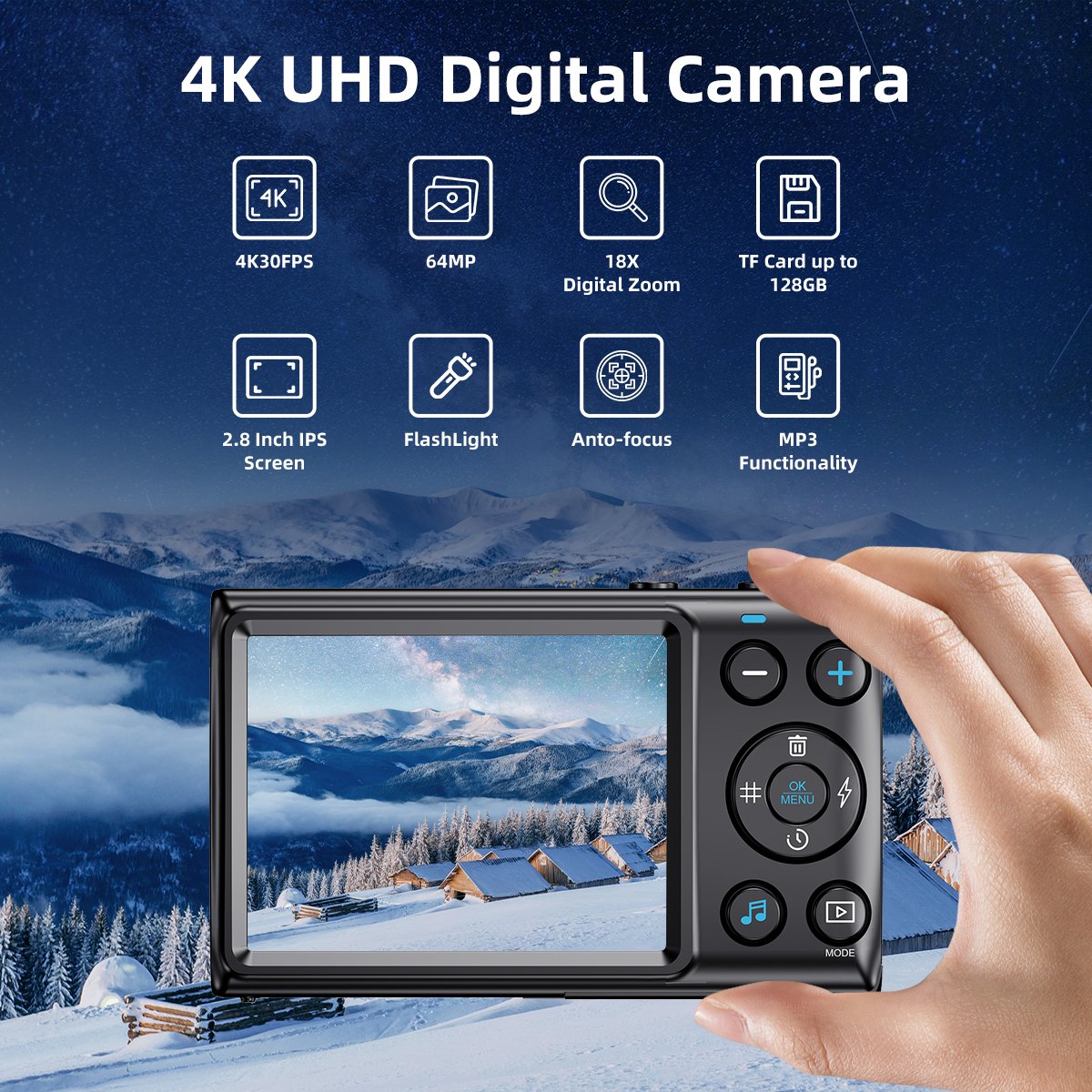Cheap Portable 4K 64MP 18X Digital Zoom Digital Cameras Vlog Camera with Photo and Video Recording and Auto Focus Zoom Function