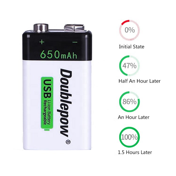High Capacity 650mAh USB rechargeable li ion 9v rechargeable battery usb lithium ion battery for Electronic Instrument
