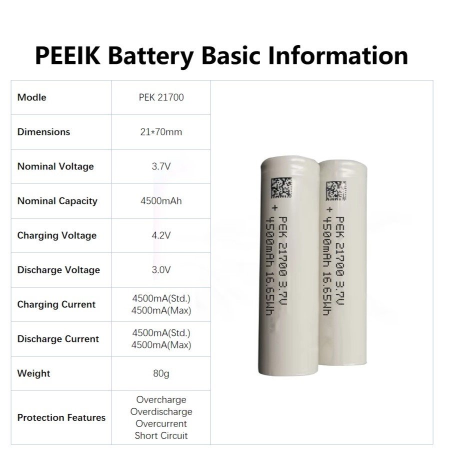 PEK 21700 4500mAh 3.7V Digital Teaching Aids Portable Vacuum High Performance Battery Battery Promotion New Battery Products