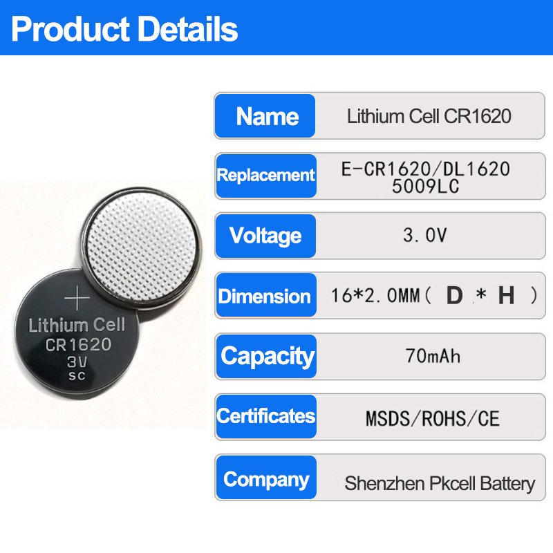 Non-rechargeable Button cell coin 3v cr1620 button battery for alarm clock digital scale calculator