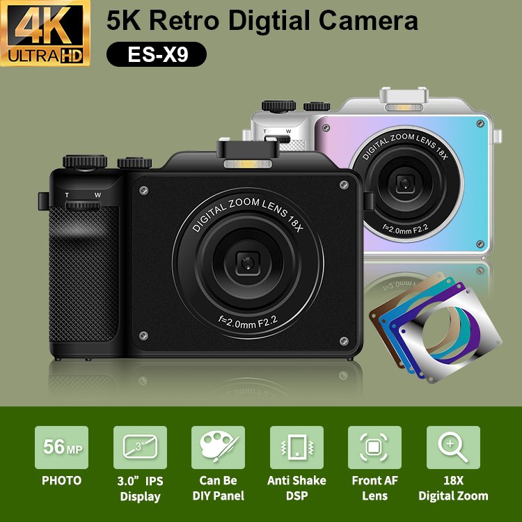 Old Fashion Retro Cameras 5K Vlogging 5K HD 56 Mega Pixel Black 18x Digital Zoom Digital Vintage Camera