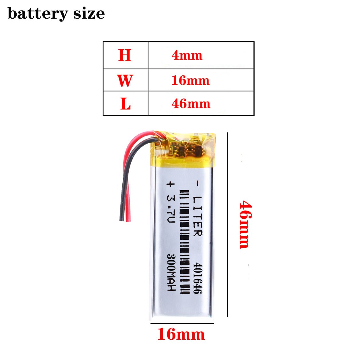 401646 300mah 3.7V Polymer Lithium Battery Li-ion Rechargeable Battery Liter Energy Battery Soft Package Seiko or Customized