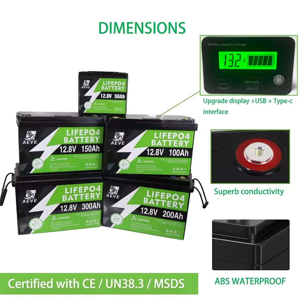 24V 200ah lithium iron phosphate battery high capacity lifepo4 12v 100a 300ah battery pack