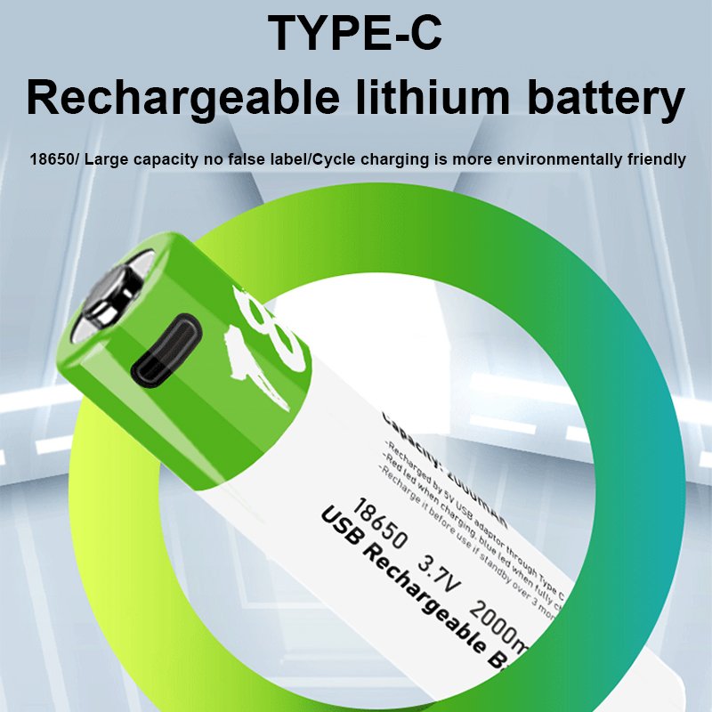 Wholesale High Capacity 2000mAh 3.7v Rechargeable With Type c Charging 18650 Li Ion Rechargeable Battery