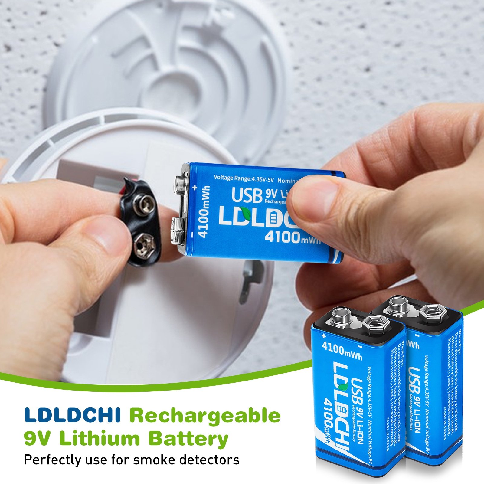 OEM 4100mWh 1100mAh cell Type-C Charger Portable Lithium USB 9v rechargeable battery for LED lamp Smoke Detector