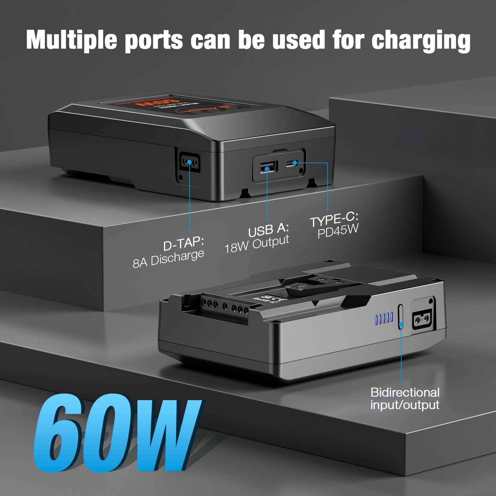Powerextra V Mount V Lock Replace 60Wh 14.4V 4.2Ah D Tap USB-A Type C Digital Camera Battery For Sony Broadcast Video Camcorder