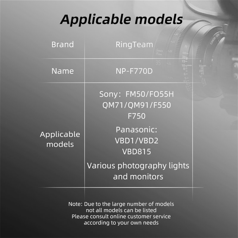 6300mAh NP-F770D Lithium Battery for Camera FM50 FO55H QM71 QM91 F550 F750 VBD1 VBD2 VBD815