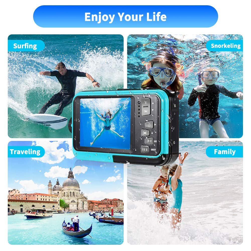 Underwater Cameras FHD 2.7K, Digital Selfie Dual Screen Camera 48MP Waterproof Camcorder